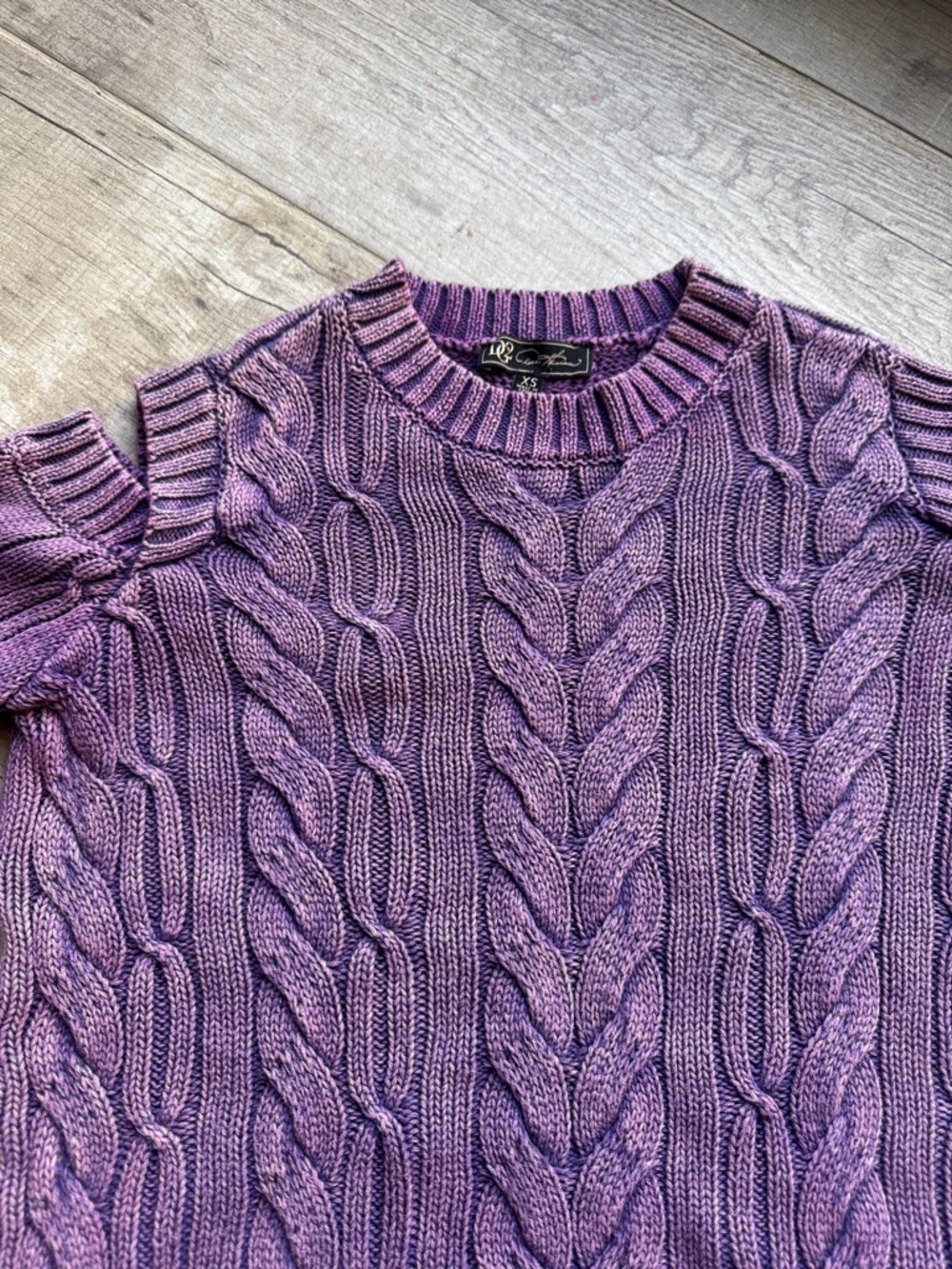 DG2 by Diane Gilman Purple Cable Knit Crewneck Sweater